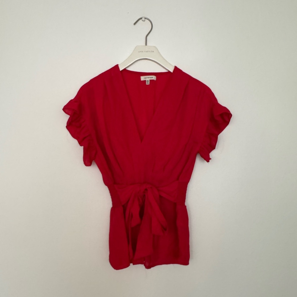 Max Studio Crimson Ruffle Sleeve Blouse